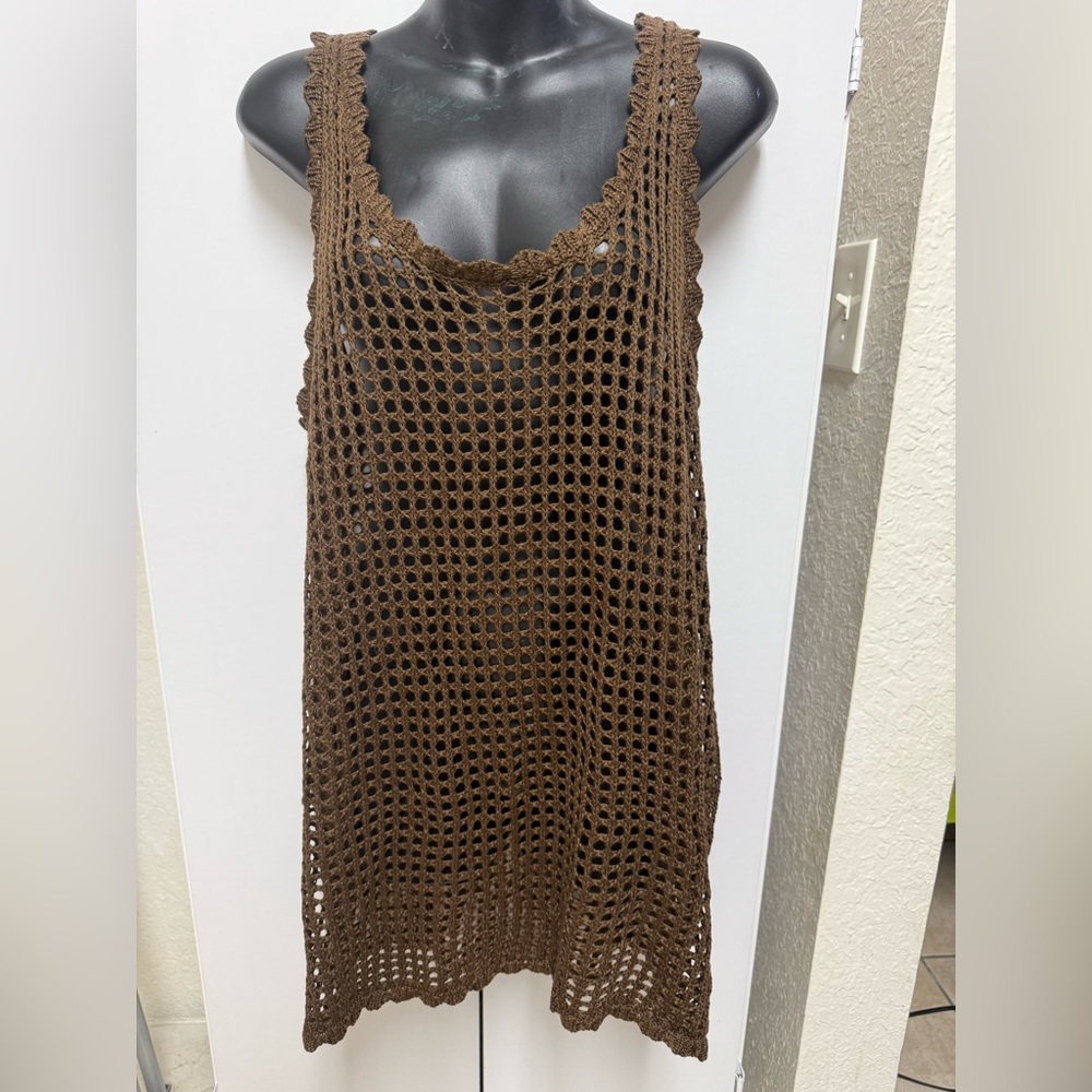 Wild Fable Brown Crochet Button Down Shirt